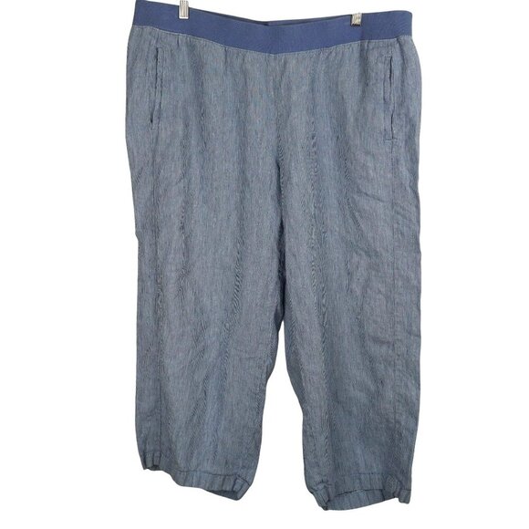 J Jill Womens Love Linen Striped Wide Leg Pants Size 2XL Blue Lightweight‎ Beach - Picture 1 of 11